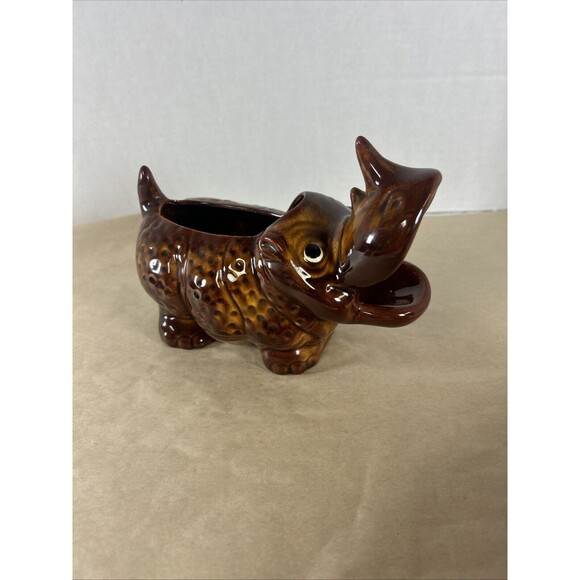 Rhinoceros rhino ceramic planter figurine Vintage anthropomorphic sculpture RARE - Picture 2 of 12